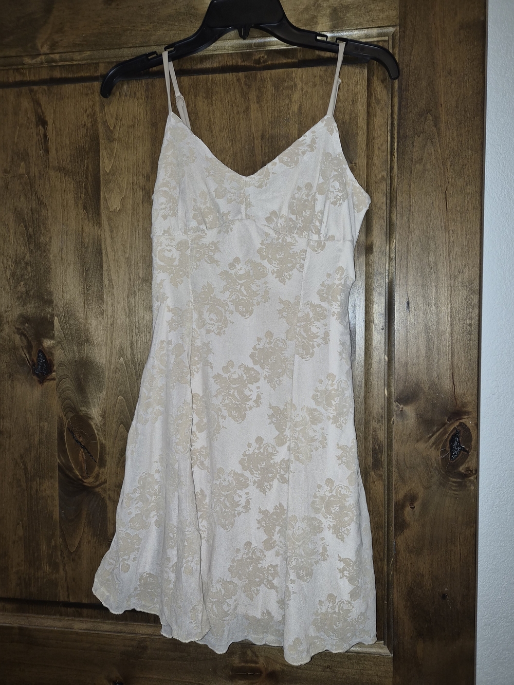 Cream Floral Slip Mini Dress with Spaghetti Straps